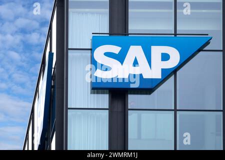 Logo SAP se Enterprise software Development, multinazionale tedesca di software, International Business Expansion, Sustainable Development in Techn Foto Stock