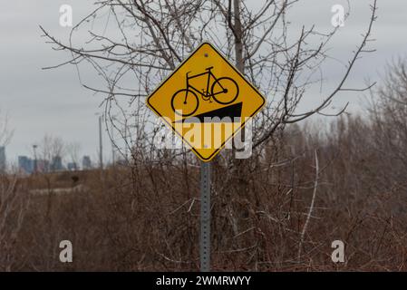 Toronto, ONTARIO, Canada – 15 agosto 2023: Pista ciclabile in strada nel centro di Toronto Foto Stock