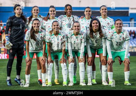 Estoril, Portogallo. 27 febbraio 2024. Estoril, Portogallo Portogallo Nazionale: (TOP): Ines Pereira, Ana Seica, Diana Gomes, Jessica Silva, Fatima Pinto, Carole Costa; (sotto): Andreia Faria, Lucia Alves Joana Marchao, Andreia Jacinto e Telma Encarnacao. - Portogallo vs Corea del Sud - Stadio Antonio Coimbra da Mota - Estoril, Portogallo (João Bravo/SPP) credito: SPP Sport Press Photo. /Alamy Live News Foto Stock