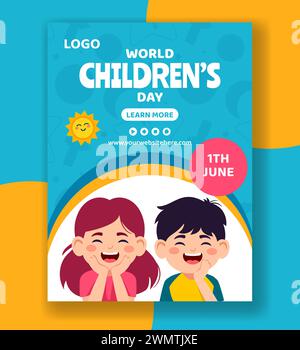 Poster verticale per bambini Cartoon piatto modelli disegnati a mano illustrazione di sfondo Illustrazione Vettoriale