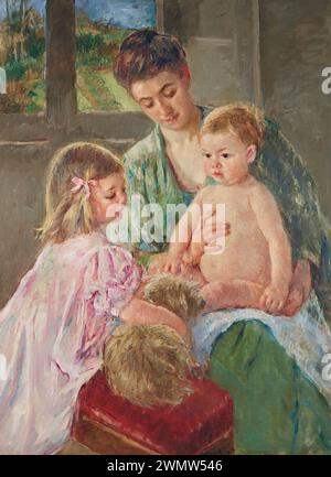 Cassatt Mary - bambini che giocano con un cane (1907) Foto Stock