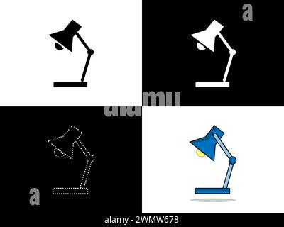 Illustrazione artistica icona di design logo con silhouette Concept simbolo della lampada da studio faretto Illustrazione Vettoriale
