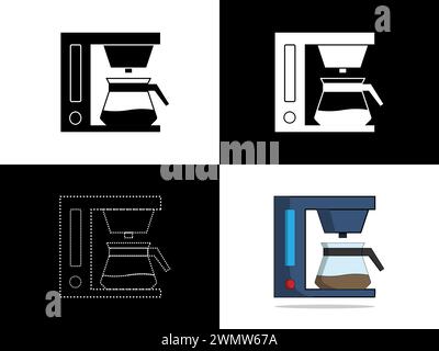 Illustrazione artistica logo icona del design con silhouette simbolo del concetto di macchina per il caffè per bevande calde Illustrazione Vettoriale