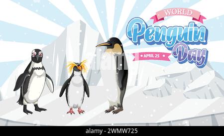 Tre pinguini festeggiano insieme il loro giorno speciale Illustrazione Vettoriale