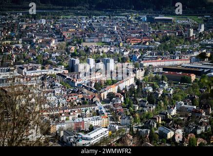 Pradl, un quartiere di innsbruck, visto da Hungerburg, dall'alto Foto Stock