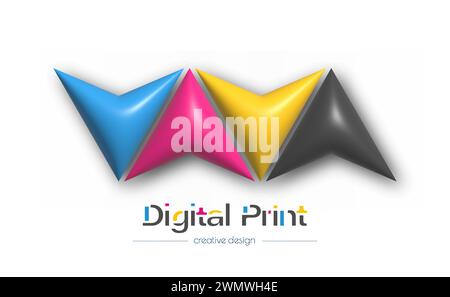 Logo astratto per stampa digitale 3d o fotografica. Modello vettoriale di un marchio, logo, adesivo o adesivo. L'idea del design creativo e del design tematico Illustrazione Vettoriale