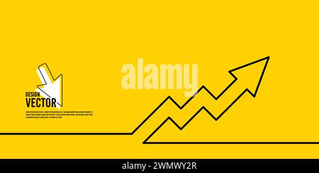 Freccia del trend di aumento del gonfiaggio su sfondo giallo. Aumento dei profitti, freccia di crescita e banner giallo del grafico di inflazione. Vettore Illustrazione Vettoriale