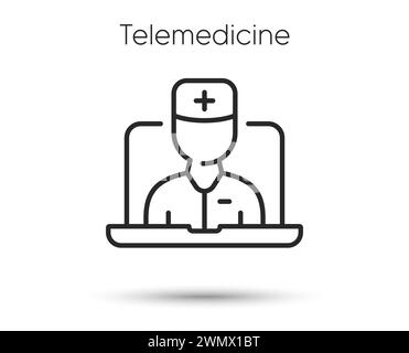Icona della linea Telemedicine. Firma del medico online. Simbolo di assistenza sanitaria medica. Vettore Illustrazione Vettoriale