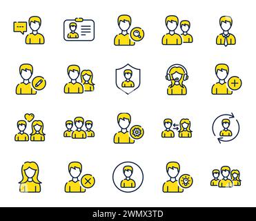 Icone delle linee degli utenti. Profili maschili e femminili. Vettore Illustrazione Vettoriale