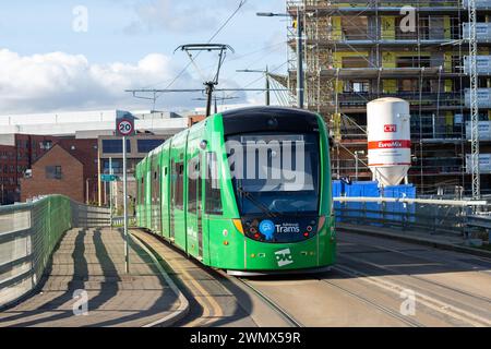 Un tram di Edimburgo su Ocean Drive Leith, Edimburgo Foto Stock