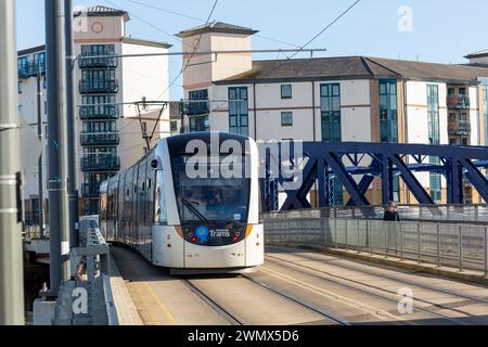 Un tram di Edimburgo su Ocean Drive Leith, Edimburgo Foto Stock