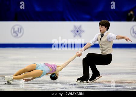 Martina ARIANO KENT & Charly LALIBERTE LAURENT (CAN), durante il programma Junior Pairs Short, ai Campionati del mondo Junior di pattinaggio di figura 2024, alla Taipei Arena, il 28 febbraio 2024 a Taipei City, Taiwan. Crediti: Raniero Corbelletti/AFLO/Alamy Live News Foto Stock