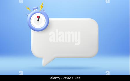 Bolla promemoria chat vuota. Premere avviso avviso con icona timer. Modello di messaggio 3d del telefono. Illustrazione vettoriale Illustrazione Vettoriale