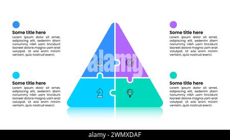 Modello infografico con icone e 4 opzioni o passaggi. Triangolo. Può essere utilizzato per il layout del flusso di lavoro, il diagramma e la progettazione Web. Illustrazione vettoriale Illustrazione Vettoriale