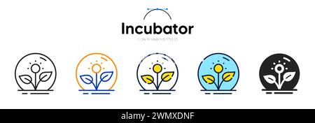Icona della linea dell'incubatore in stili diversi. Stile traccia contorno bicolore. Simbolo di business incubate per l'app Web. Vettore Illustrazione Vettoriale
