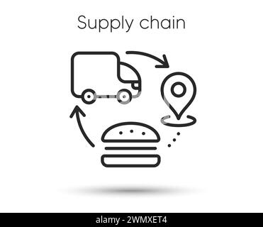Icona della linea della catena di approvvigionamento. Cartello di consegna e catena logistica. Simbolo del fornitore di alimenti. Illustrazione vettoriale Illustrazione Vettoriale