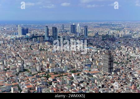 Vista da Istanbul Sapphire con quartiere finanziario Levent, Besiktas, parte europea di Istanbul, Turchia Foto Stock