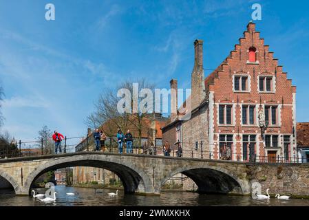 Ponte sul Minnewater, gita in città, UNESCO, religioso, religione, città vecchia, Fiandre occidentali, Fiandre, Medioevo, metropoli commerciale, tessile Foto Stock