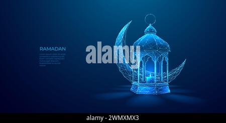 Lanterna astratta Ramadan e mezzaluna. Aiutate la lanterna con la candela, la luna. Illustrazione Vettoriale