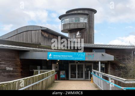 WWT Slimbridge Wetland Centre, vista della riserva naturale Wildfowl and Wetlands Trust e attrazione turistica nel Gloucestershire, Inghilterra, Regno Unito Foto Stock