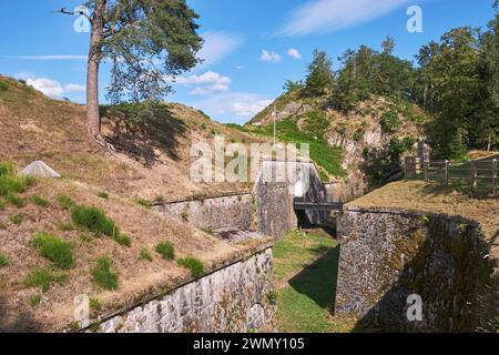 Francia, Vosgi, Remiremont, Fort du Parmont costruito tra il 1874 e il 1876, esterno del doppio capitanatore (fortificazione bastionata) Foto Stock