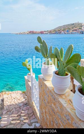 Grecia, isole del Dodecaneso, isola di Halki, Vista sul mare Foto Stock