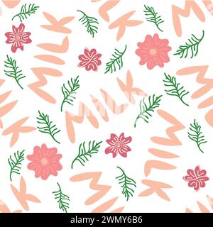Simpatico motivo senza cuciture di schizzi di latte e l'iscrizione latte, mucca, amore. Modello piatto per tessuti, design di imballaggio Illustrazione Vettoriale