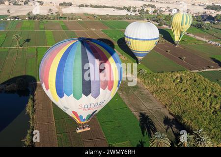 Egitto, Luxor, Antica Tebe con la sua necropoli dichiarata patrimonio dell'umanità dall'UNESCO, mongolfiere (vista aerea) Foto Stock