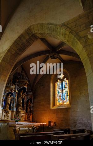 Francia, Occitanie, Aveyron, Estaing, etichettato come uno dei più bei villaggi della Francia, castello, 15 °. Secolo, il fiume Lot Foto Stock