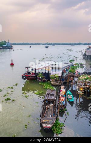 Vietnam, Delta del Mekong, Cai Be, navigazione sul canale Kinh 28 che sfocia nel fiume Mekong Foto Stock