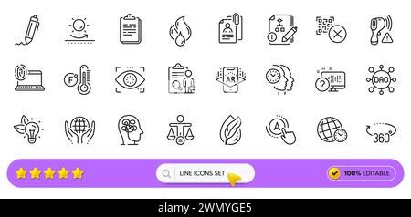 Icone Dao, codice QR e linea termometro elettronico per app Web. Icona pittogramma. Icone di linea. Vettore Illustrazione Vettoriale