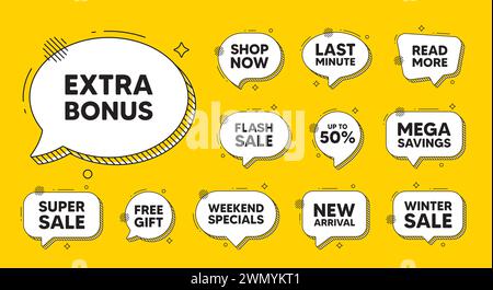 Simbolo dell'offerta bonus extra. Speciale cartello promozionale regalo. Offri icone a forma di bolla vocale. Vettore Illustrazione Vettoriale
