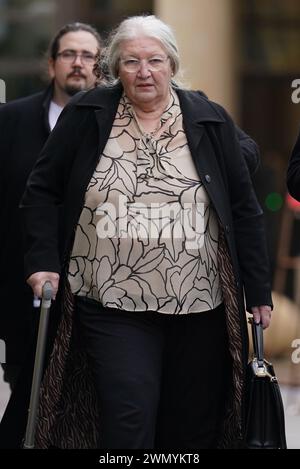 La madre di Emma Caldwell, Margaret Caldwell alla Corte Suprema di Glasgow, dove Iain Packer è stata dichiarata colpevole dell'omicidio di Emma Caldwell nel 2005. Data foto: Mercoledì 28 febbraio 2024. Foto Stock