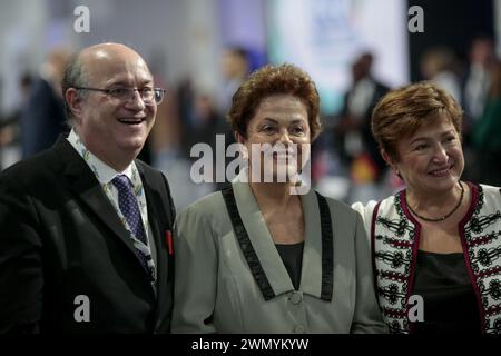 SP - SAO PAULO - 02/28/2024 - SAO PAULO, G20, RIUNIONI DEI MINISTRI DELLE FINANZE E DEI PRESIDENTI DELLE BANCHE CENTRALI - Presidente della Banca interamericana di sviluppo (IDB) Ilan Goldfajn, presidente della nuova Banca di sviluppo Dilma Rousseff e direttore generale del Fondo monetario internazionale, Kristalina Georgieva, durante l'apertura delle riunioni dei ministri delle Finanze e dei presidenti delle banche centrali dei paesi membri del G20, questa mattina (28) presso il Padiglione della Biennale di San Paolo. Foto: Suamy Beydoun/AGIF (foto di Suamy Beydoun/AGIF/Sipa USA) Foto Stock