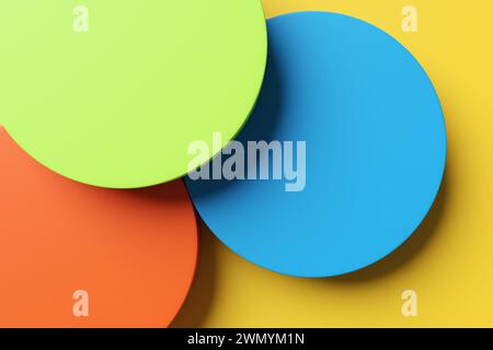 Cerchi di colori primari su sfondo giallo. Illustrazione come elemento di progettazione per modelli di siti Web e sfondi per presentazioni Foto Stock
