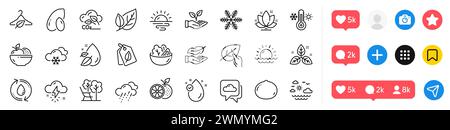 Confezione icone arancione, Slow fashion e Vitamin e line. Per applicazioni Web. Icone dei social media. Vettore Illustrazione Vettoriale