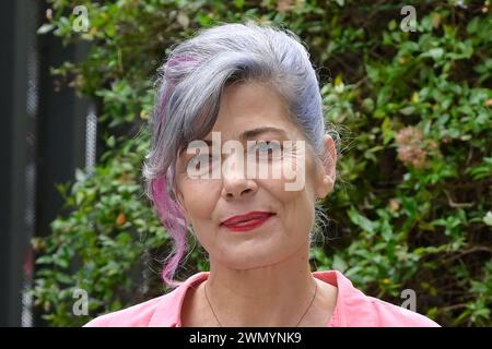 Roma, Italia. 28 febbraio 2024. Sandra Ceccarelli partecipa al servizio fotografico del film della Rai "Margherita delle stelle" in Viale Mazzini. Credito: SOPA Images Limited/Alamy Live News Foto Stock