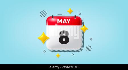 icona 8° giorno del mese. Data di pianificazione dell'evento. Icona della data del calendario del 3 maggio. Vettore Illustrazione Vettoriale