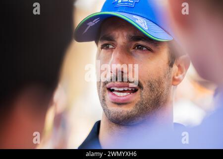 MANAMA, BAHREIN, Bahrain International Circuit, 28.Feb.2024: Daniel Ricciardo dell'Australia e Visa Cash App RB durante il Gran Premio del Bahrain di Formula uno Foto Stock