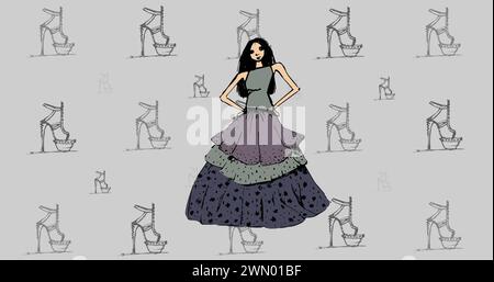 Immagine delle icone delle scarpe e del modello su sfondo verde Foto Stock