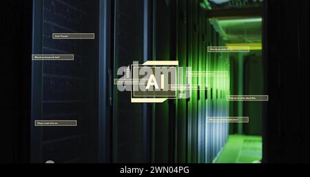 Immagine del testo dell'intelligenza artificiale e dell'elaborazione dei dati su server informatici Foto Stock