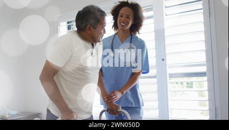 Immagine di punti luminosi su diversi medici e pazienti Foto Stock