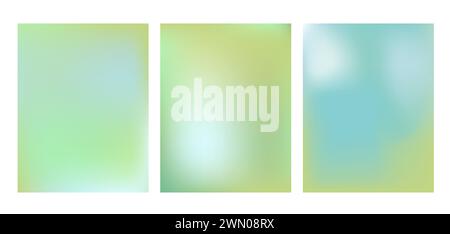 Sfondi sfocati a molla impostati. Collezione di modelli per banner astratti gradiente per le vacanze estive. Carte con decorazione. Semplice illustrazione vettoriale. Illustrazione Vettoriale