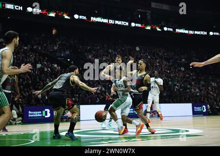 Nanterre, Francia. 28 febbraio 2024. Justin BIBBINS 1 (Nanterre) durante la partita di basket Betclic Elite del campionato francese tra Nanterre 92 e Monaco Basket il 28 febbraio 2024 alla Paris la Defense Arena di Nanterre, Francia - Photo Loic Wacziak/DPPI Credit: DPPI Media/Alamy Live News Foto Stock