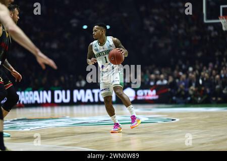 Nanterre, Francia. 28 febbraio 2024. Justin BIBBINS 1 (Nanterre) durante la partita di basket Betclic Elite del campionato francese tra Nanterre 92 e Monaco Basket il 28 febbraio 2024 alla Paris la Defense Arena di Nanterre, Francia - Photo Loic Wacziak/DPPI Credit: DPPI Media/Alamy Live News Foto Stock