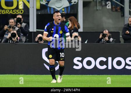 Milano, Italia. 28 febbraio 2024. Serie A 2023-2024Stadio Giuseppe Meazza, Milano Inter vs Atalanta nella foto: Lautaro Martinez festa gol Credit: Independent Photo Agency/Alamy Live News Foto Stock