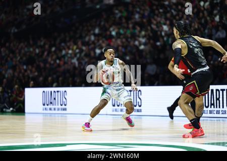 Nanterre, Francia. 28 febbraio 2024. Justin BIBBINS 1 (Nanterre) durante la partita di basket Betclic Elite del campionato francese tra Nanterre 92 e Monaco Basket il 28 febbraio 2024 alla Paris la Defense Arena di Nanterre, Francia - Photo Loic Wacziak/DPPI Credit: DPPI Media/Alamy Live News Foto Stock