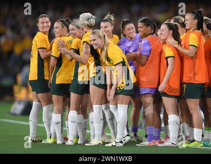 MELBOURNE, AUSTRALIA Melbourne, Victoria, Australia. 28 febbraio 2024. Matildas ha partecipato al torneo di qualificazione olimpica femminile AFC 2024 R3 Australia Women vs Uzbekistan Women al Marvel Stadium di Melbourne. Crediti: Karl Phillipson/Alamy Live News Foto Stock