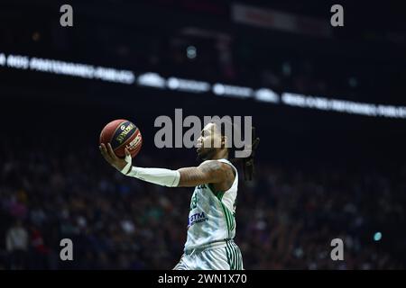 Juhann BEGARIN 23 (Nanterre) durante la partita di basket Betclic Elite del campionato francese tra Nanterre 92 e Monaco Basket il 28 febbraio 2024 alla Paris la Defense Arena di Nanterre, in Francia Foto Stock