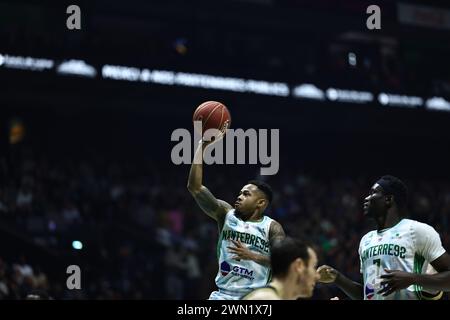 Justin BIBBINS 1 (Nanterre) durante la partita di basket Betclic Elite del campionato francese tra Nanterre 92 e Monaco Basket il 28 febbraio 2024 alla Paris la Defense Arena di Nanterre, in Francia Foto Stock